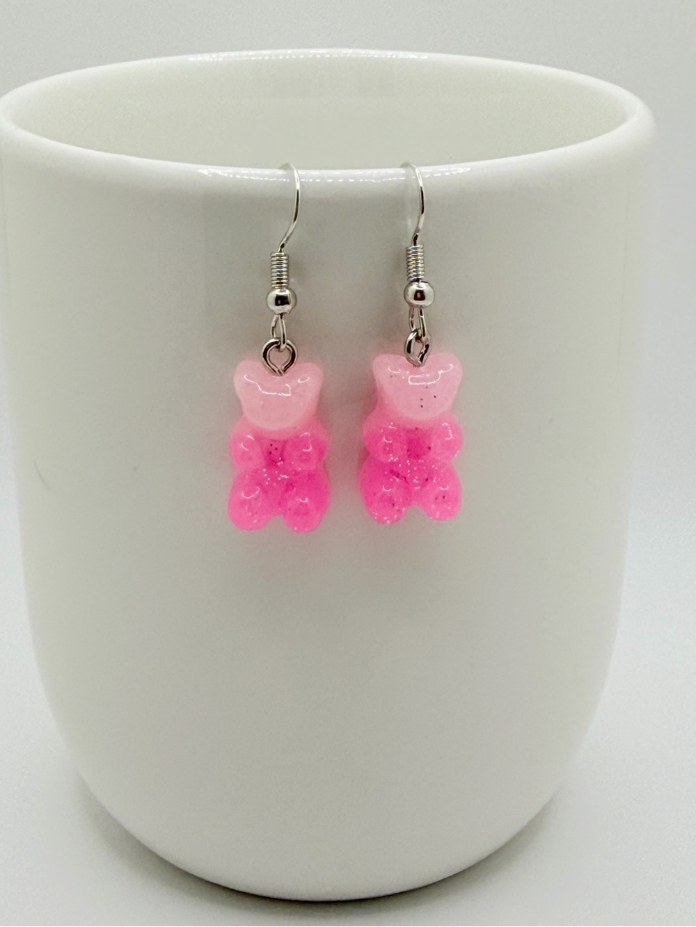 Pink Ombré Gummy Bear Dangle Earrings Handmade Y2K Festival Jewelry